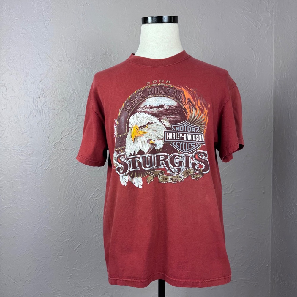 Vintage Large 2008 Black Hills rally Sturgis Harley Davidson burnt orange shirt